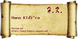 Hans Klára névjegykártya